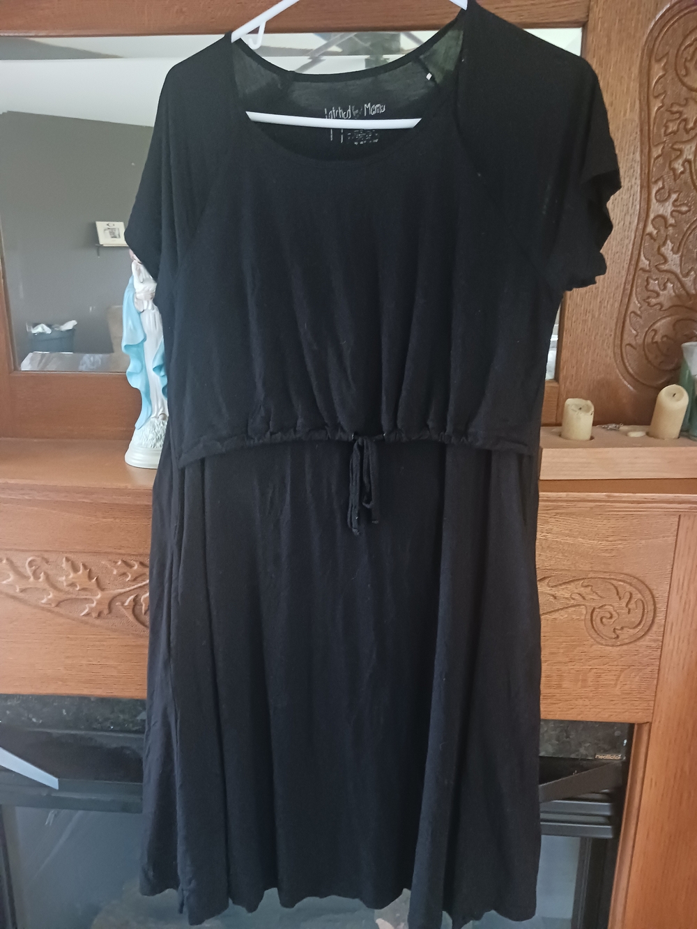 Latched Mama Black Short Sleeve Drawstring Waist Dress